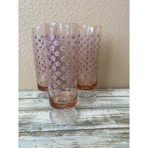 Vintage Primrose Glasses With Ribbed Base Set Of 3